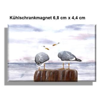 Kühlschrankmagnet Aquarell Maritim Kunst Druck Dänemark Nordsee Ostsee Düne Dünen Meer Möwe Möwen Strand